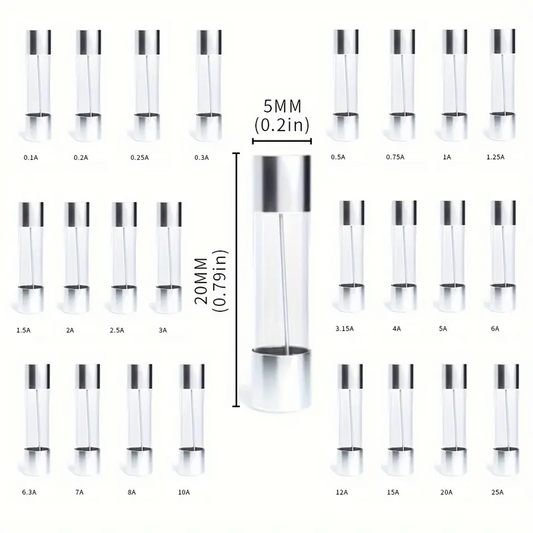 Fusíveis de vidro de ação rápida (20 mm x 5 mm)
