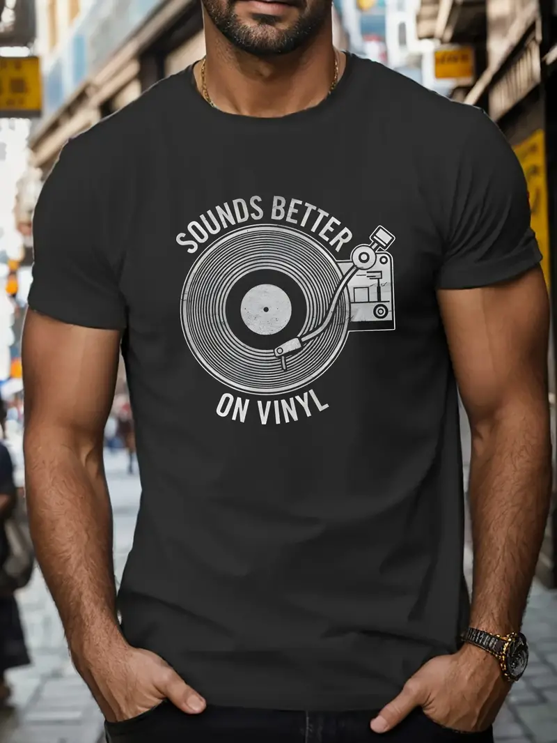 Sounds Better On Vinyl Print T-Shirt (Dark Grey)