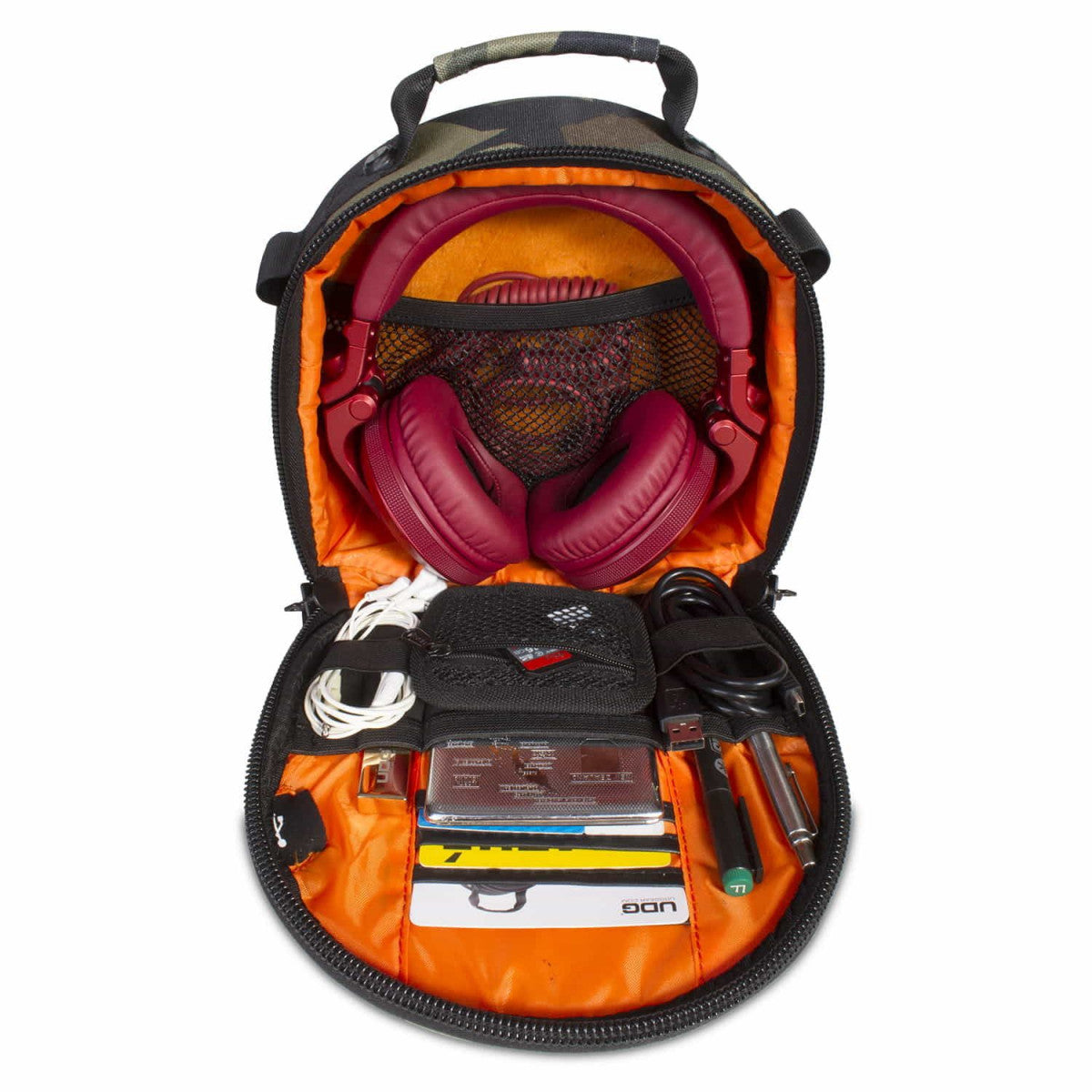 UDG Ultimate - Bolsa para fone de ouvido preta camuflada (laranja por dentro)
