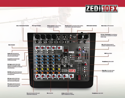 Mesa de som Allen &amp; Heath ZEDi 10FX (com USB)