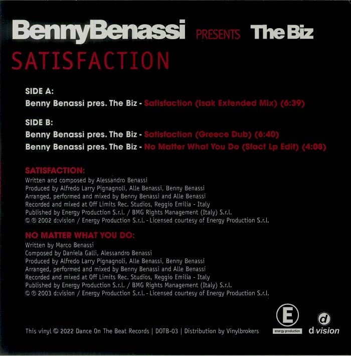 Benny Benassi apresenta The Biz - Satisfaction (reedição)