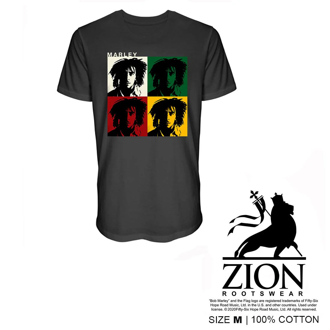 Bob Marley -BM 4 Square Charcoal Unisex Tshirt