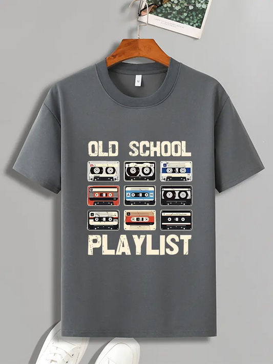 Old School Playlist Print T Shirt (Grey)