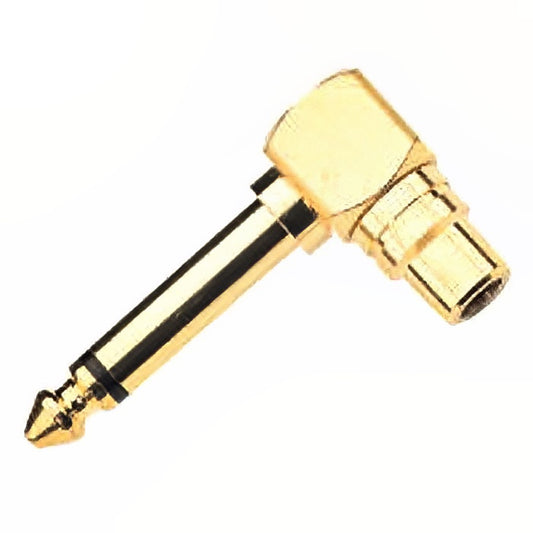 QTX Phono Socket To 6.3mm Mono Jack Right-Angled Adapter (gold, single)
