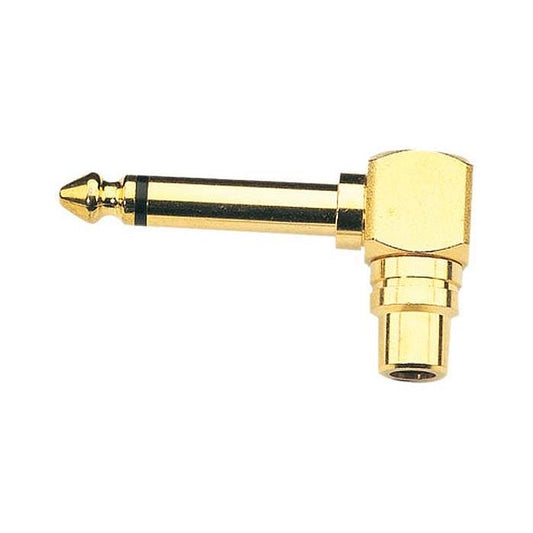 QTX Phono Socket To 6.3mm Mono Jack Right-Angled Adapter (gold, single)