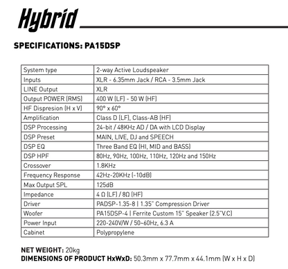 Hybrid PA15DSP 2-Way 15″ Active Speaker [in stock]