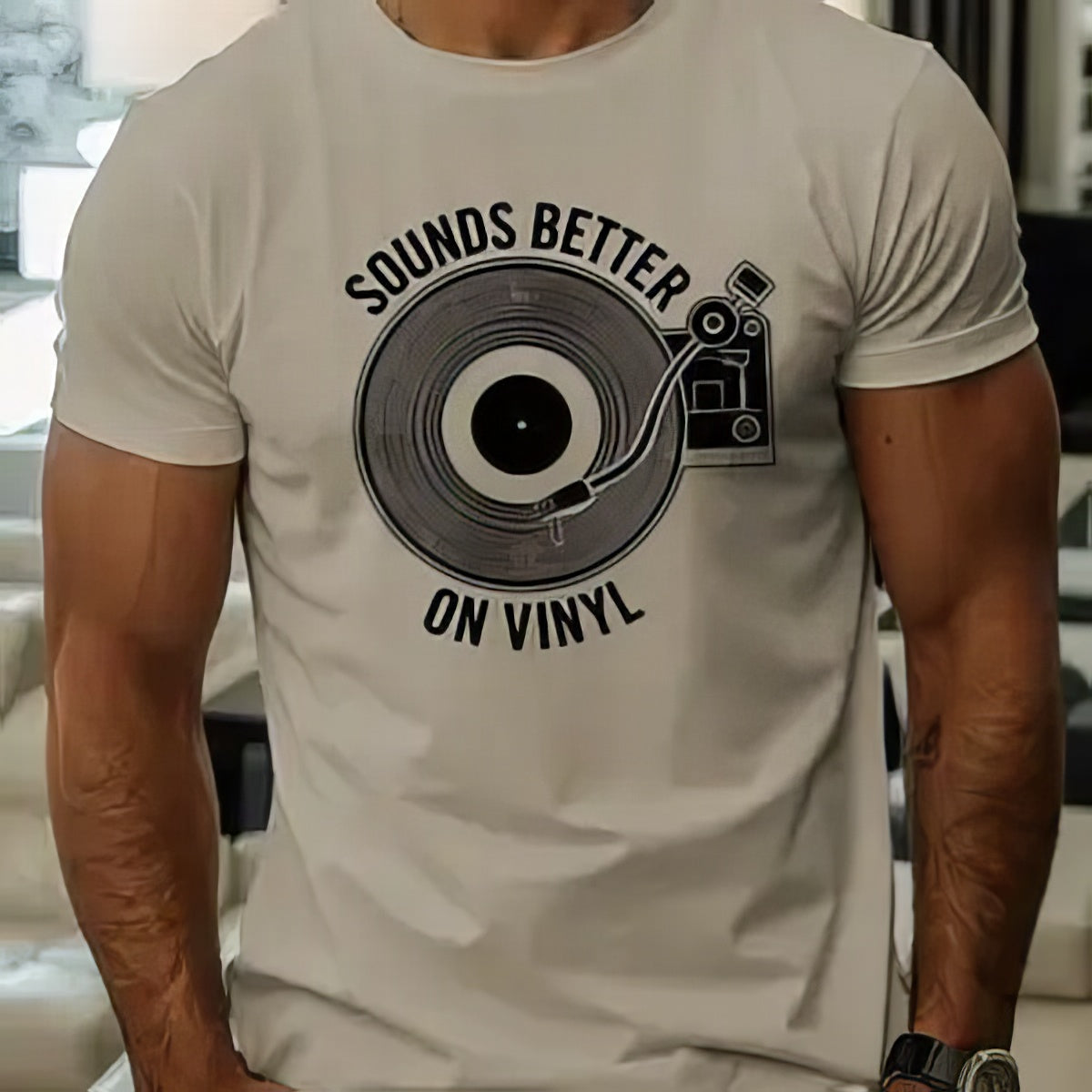 Sounds Better On Vinyl Print T-Shirt (Khaki)