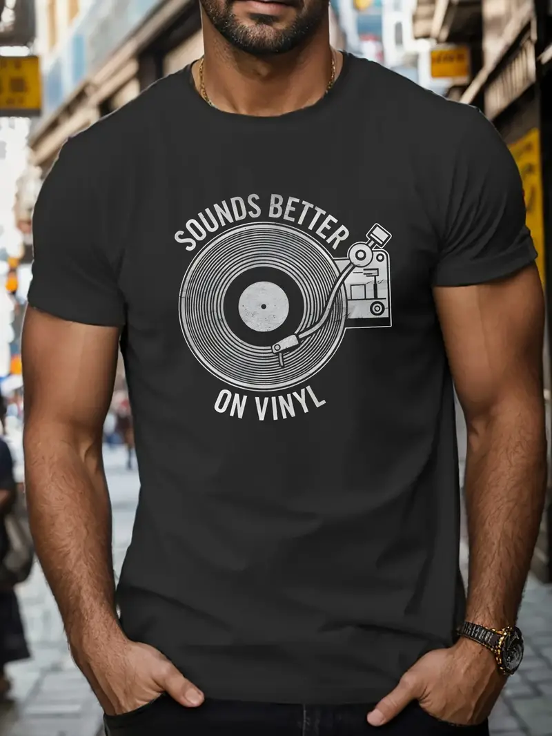 Sounds Better On Vinyl Print T-Shirt (Dark Grey)