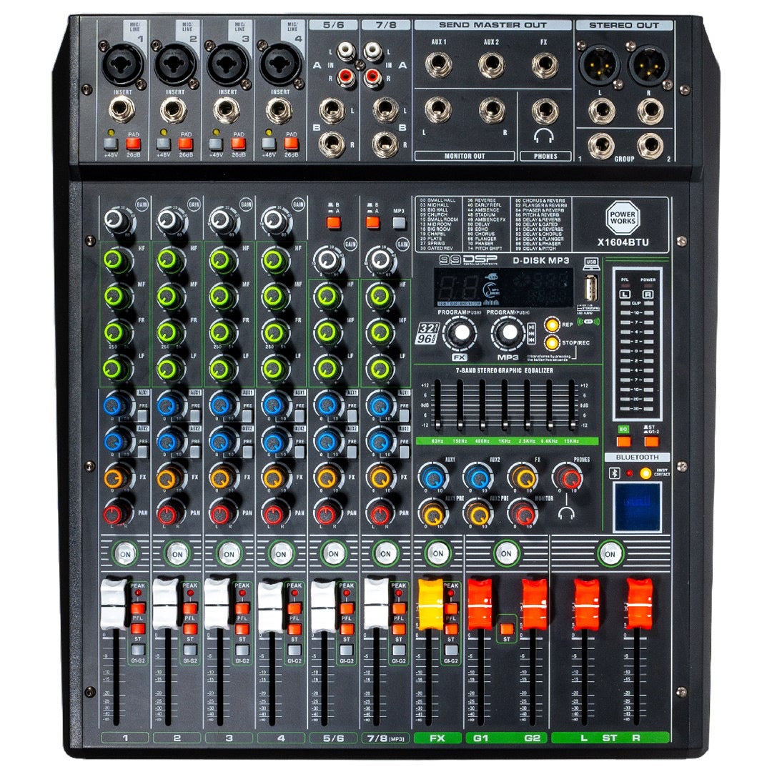 PowerWorks X1604BT-USB – 8 Channel Mixer with BT & USB